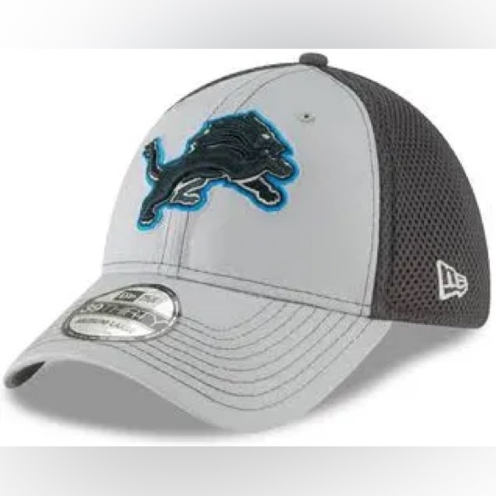 men's detroit lions new era gray/graphite grayed out neo logo 39thirty flex hat.